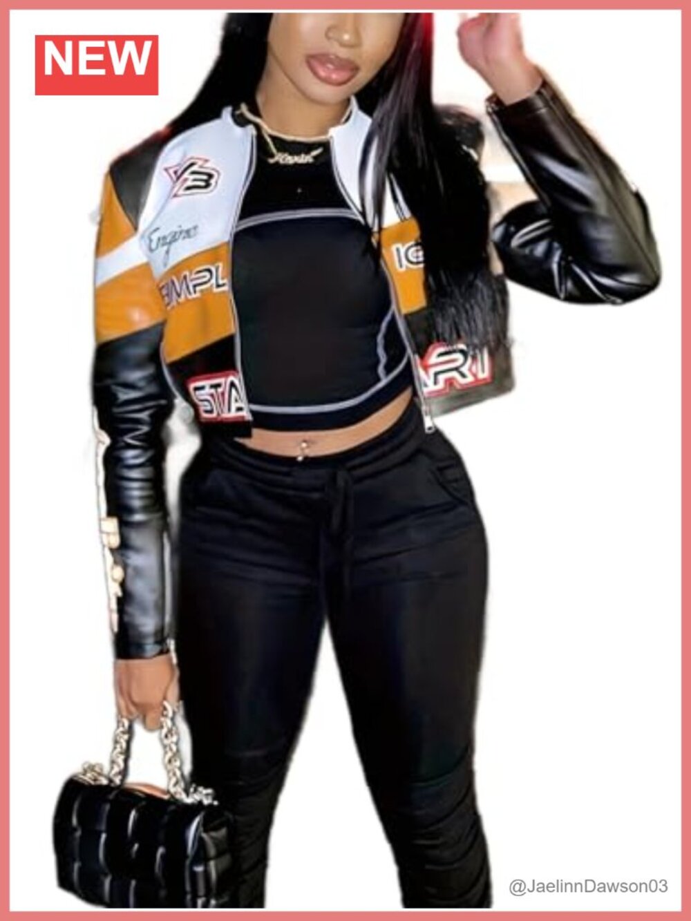 Women Faux Leather Jacket Long Sleeve Moto Crop Zip-Up Casual Coat
